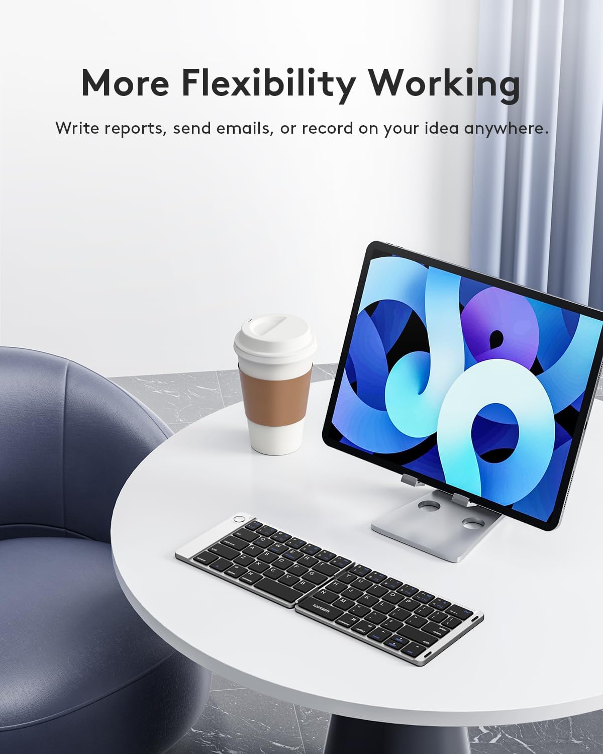 Samsers Foldable Bluetooth Keyboard - Portable Wireless Keyboard with Stand Holder, Rechargeable Full Size Ultra Slim Folding Keyboards Compatible IOS Android Windows Smartphone Tablet & Laptop-Silver