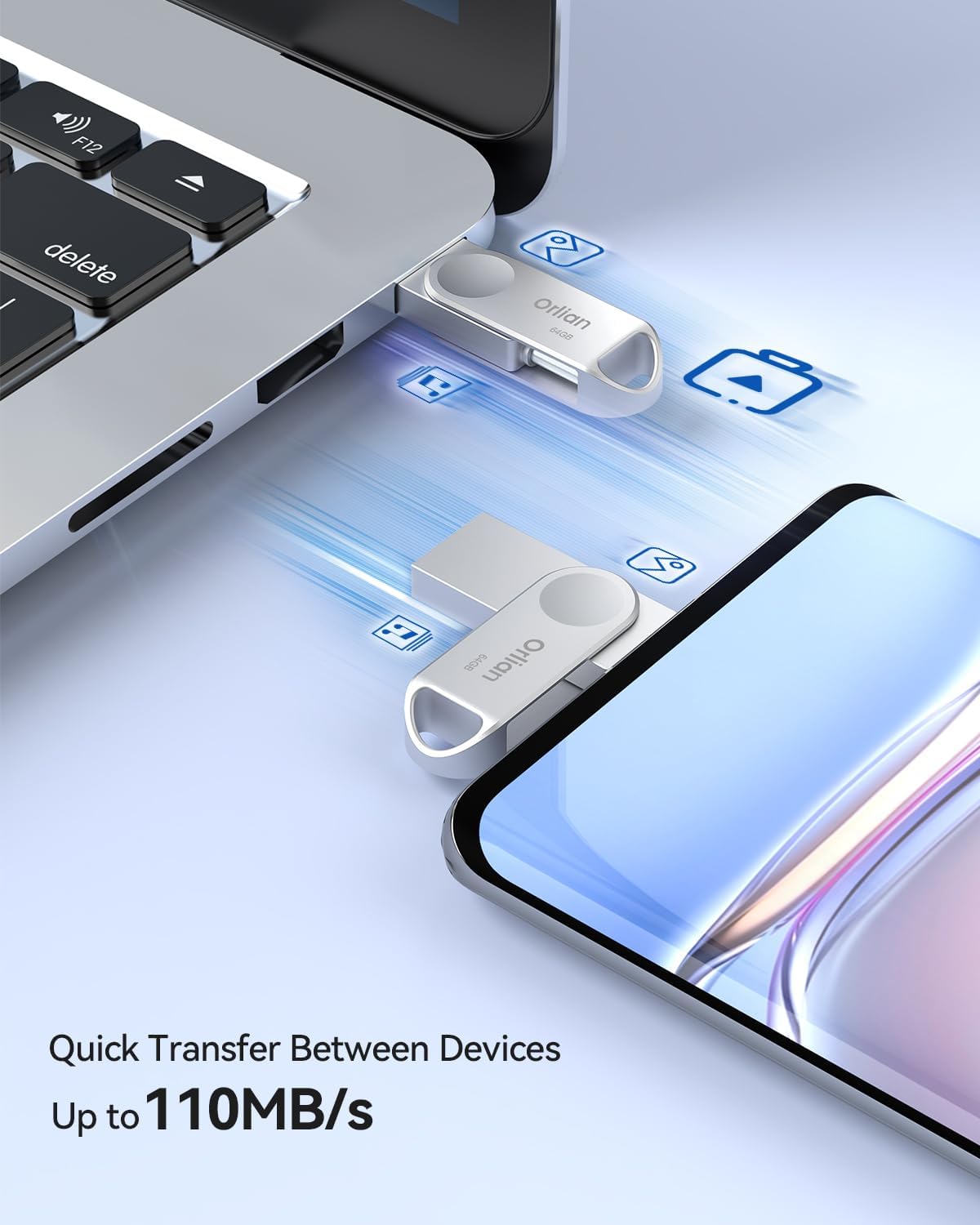 64GB USB C Flash Drive, Dual Drive USB 3.0 and Type C Thumb Drive Up to 110MB/s Read Metal Waterproof Swivel Design Portable for PC Laptop Tablet Android Smartphone iPhone 15 and More, Silver