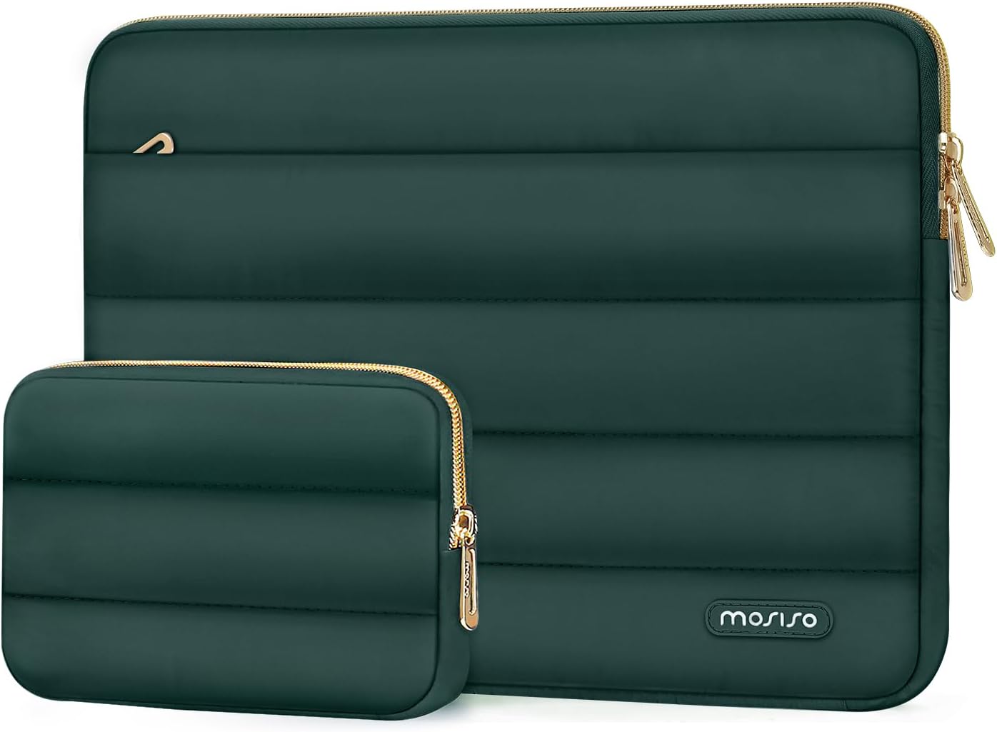MOSISO 15-15.6 inch Laptop Case, 16 inch Puffy Laptop Sleeve Compatible with MacBook Pro 16, HP Dell ASUS Acer Toshiba Lenovo Notebook Computer, Polyester Horizontal Bag with Small Case, Peacock Green