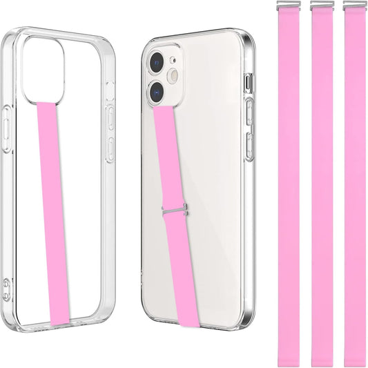 TEAMOLA 3pcs Silicone Phone Grip Holder Strap for iPhone 15/15 Pro/16/16 Pro & Samsung Galaxy S24/S23 - Anti-Slip Finger Loop for Case, Universal Phone Loops for Back of Cell Phones(230, 3 Pink)