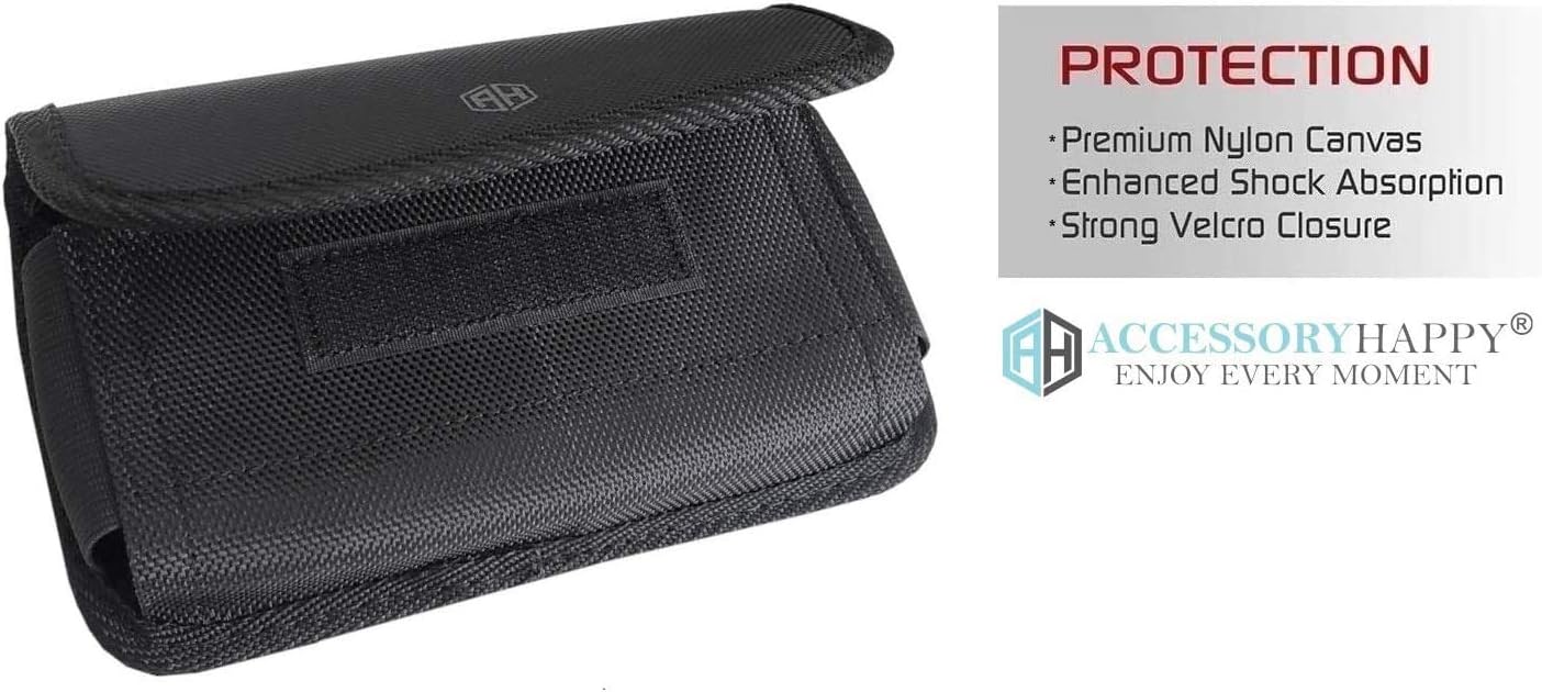 AH Military Grade Nylon Cell Phone Belt Holder for Men Horizontal Pouch Carrying Clip for [iPhone 6 6S 7 8 X XR XS 11 12] iPhone 11 Moto Droid x Holster PRO S8 S9 S7 S20 fits Otterbox or Thick Case