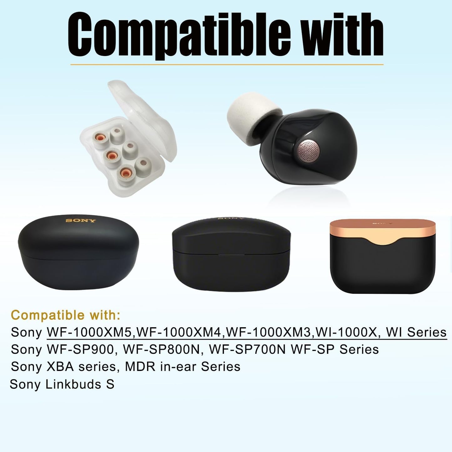 Memory Foam Earbuds Tips for Sony WF-1000XM5 Filter Screen Foam Ear Tips for WF-1000XM5 WF-1000XM4 Case, 3 Pairs Small Ear Tips Gray