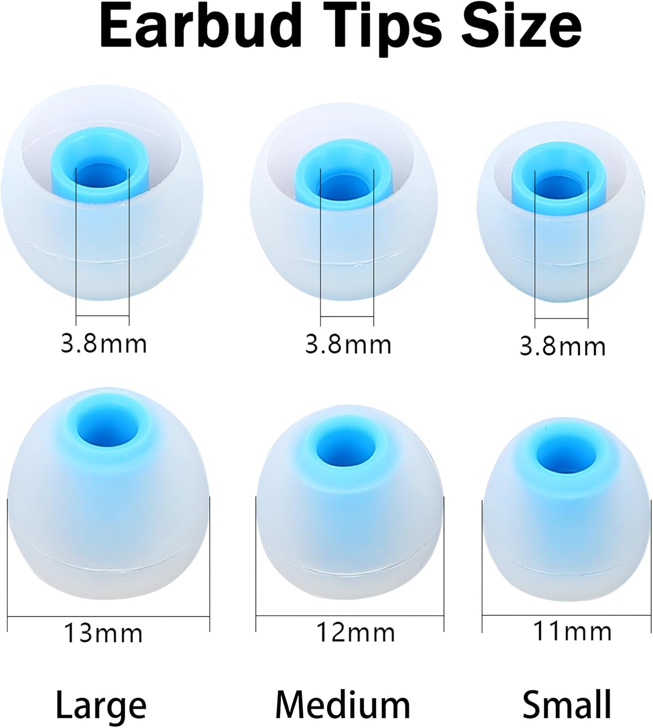 Silicone Replacement Earbud Tips Earbud Caps Fit Most in-Ear Earbuds(Inner Hole 3.8mm -5.1mm) Headphone Ear Tips Earbuds Covers 9 Pairs S M L