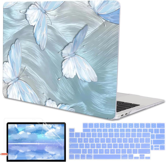 for MacBook Pro Case 13 inch 2022 2021 2020-2016 A2338 M2/M1 A2251 A2289 A2159 A1989 A1706 with Touch ID, Plastic Hard Shell Keyboard Cover Screen Film Webcam Cover, Tin Foil Butterfly