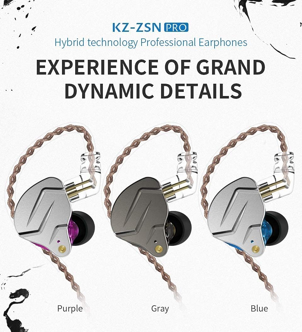 KZ ZSN Pro Dual Drivers 1BA 1DD in Ear Earphones HiFi Power Bass Earbuds Headphones High Clarity Sound Wired Earphones with Detachable Cable for Audiophile Musician