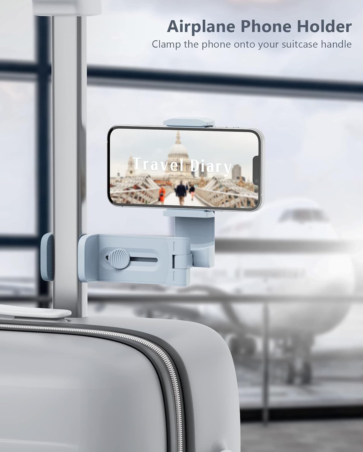 MiiKARE Airplane Travel Essentials Phone Holder, Universal Handsfree Phone Mount for Flying with 360 Degree Rotation, Accessory for Airplane, Travel Must Haves Phone Stand for Desk-Pink&Blue