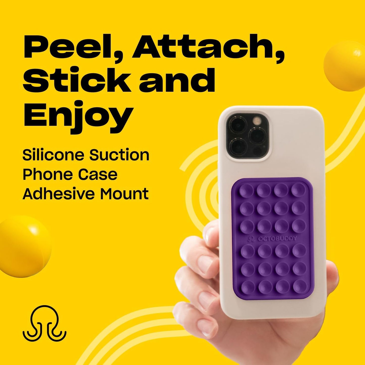 Classic - Silicone Suction Phone Case Adhesive Mount - Hands-Free, Strong Grip Holder for Selfies & Videos - iPhone & Android Compatible - 2.25″ x 3.25″, Wisteria