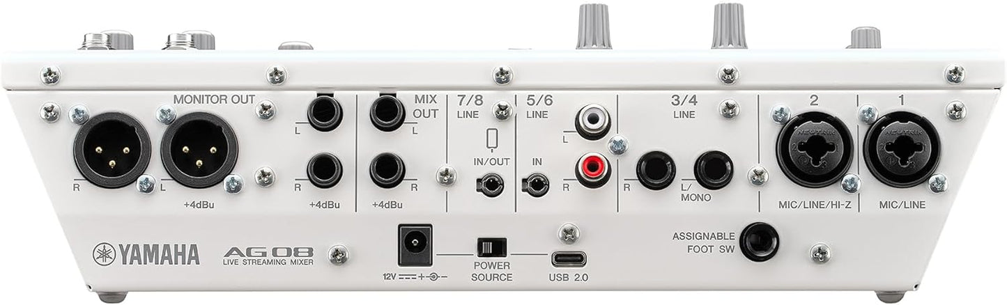 Yamaha AG08 White 8-Channel Live Streaming Loopback Mixer/USB Interface with Steinberg Software Suite