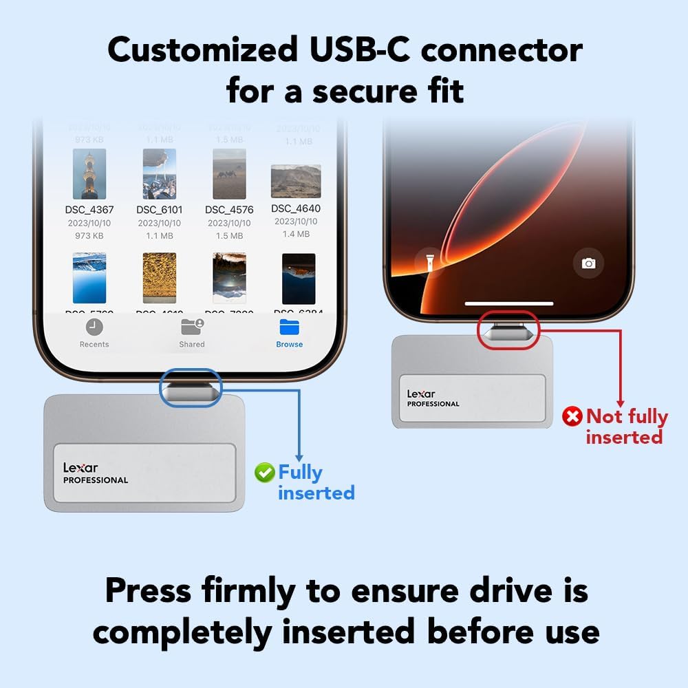 Lexar 1TB Professional Go Portable SSD, Supports Apple 4K 60fps ProRes, Up to 1050MB/s, USB 3.2 Gen 2, Rugged, IP65, Ultracompact, Compatible w/iPhone 15/16, External SSD (LSL400X001T-RNSNU)