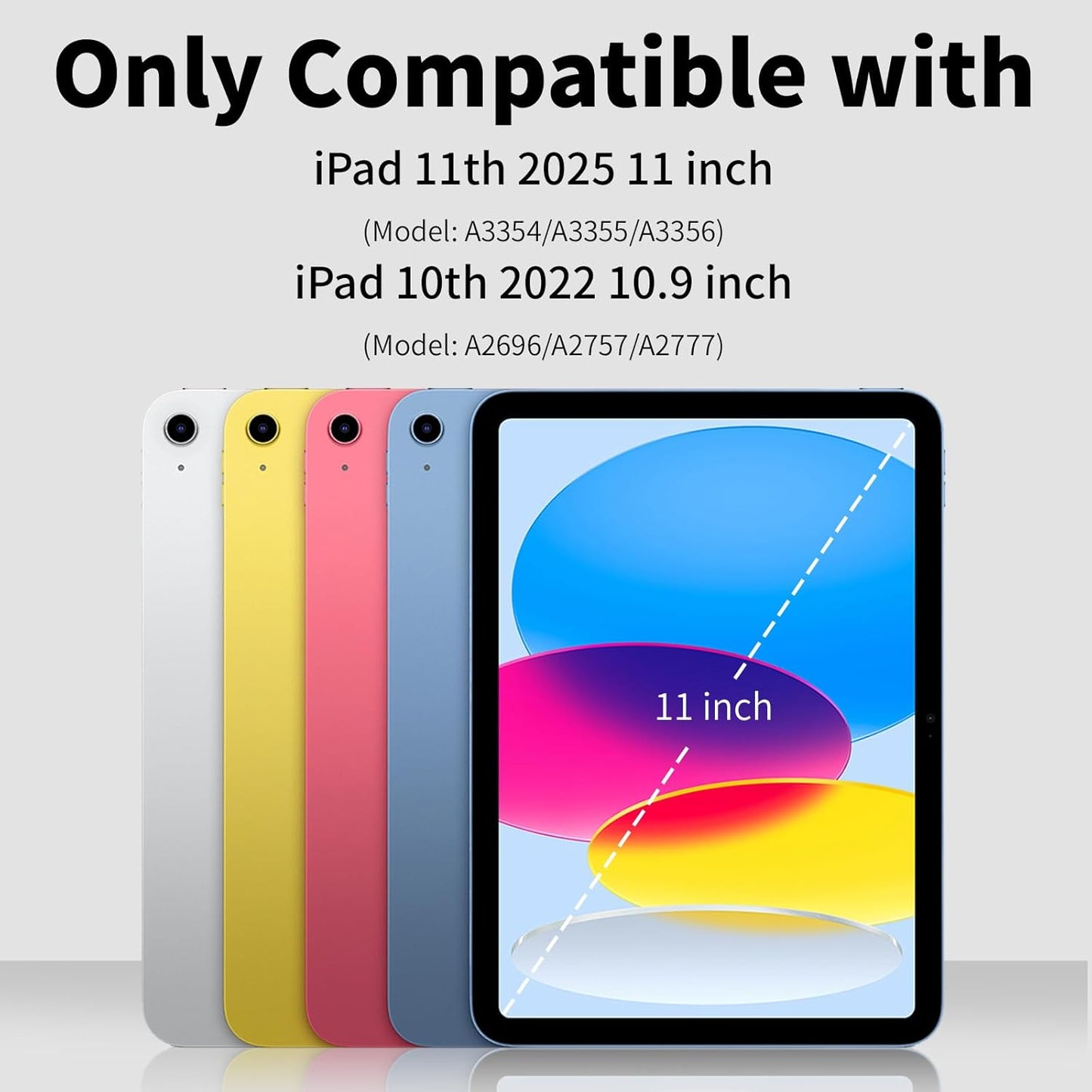 JKSML for iPad(A16) 11th/10th Generation Case with Keyboard (11/10.9 inch) 2025/2022, 7 Color Backlight Detachable Bluetooth Cover with Trackpad, Flip Stand Case Thin with Pencil Holder, Haze Gray