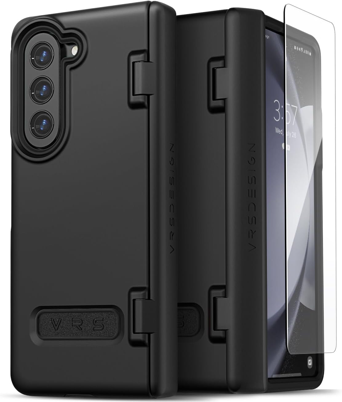 VRS DESIGN Phone Case for Galaxy Z Fold 5 5G (2023) [Terra Guard Modern], Premium Modern Neat Style Case [Anti Scratch Spring-Loaded Hinge Protection] with Screen Protector (Matte Black/Renewed)