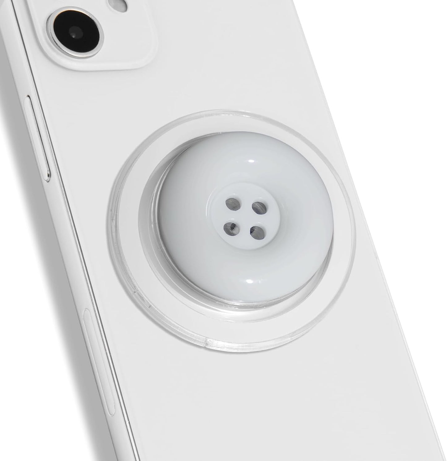 Solid Color Button Phone Grip – Minimalist Design, Durable and Lightweight, Grip and Stand for Smartphones (White, Magnetic Type)