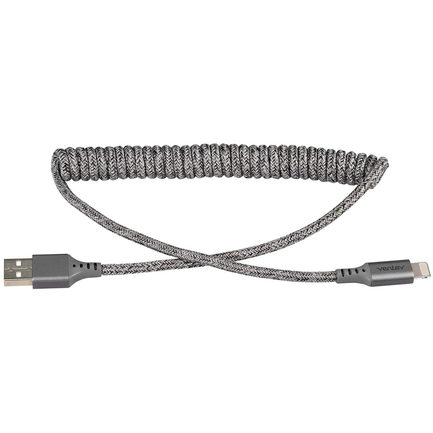Ventev Helix 14 in Expandable iPhone Cable | Fast Charging USB-A to Lightning Cable | Coiled MFi Certified iPhone Charger Cord | No Tangle Cord, Conveniently Crafted for The Car iPhone, Gray