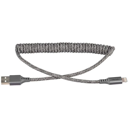 Ventev Helix 14 in Expandable iPhone Cable | Fast Charging USB-A to Lightning Cable | Coiled MFi Certified iPhone Charger Cord | No Tangle Cord, Conveniently Crafted for The Car iPhone, Gray