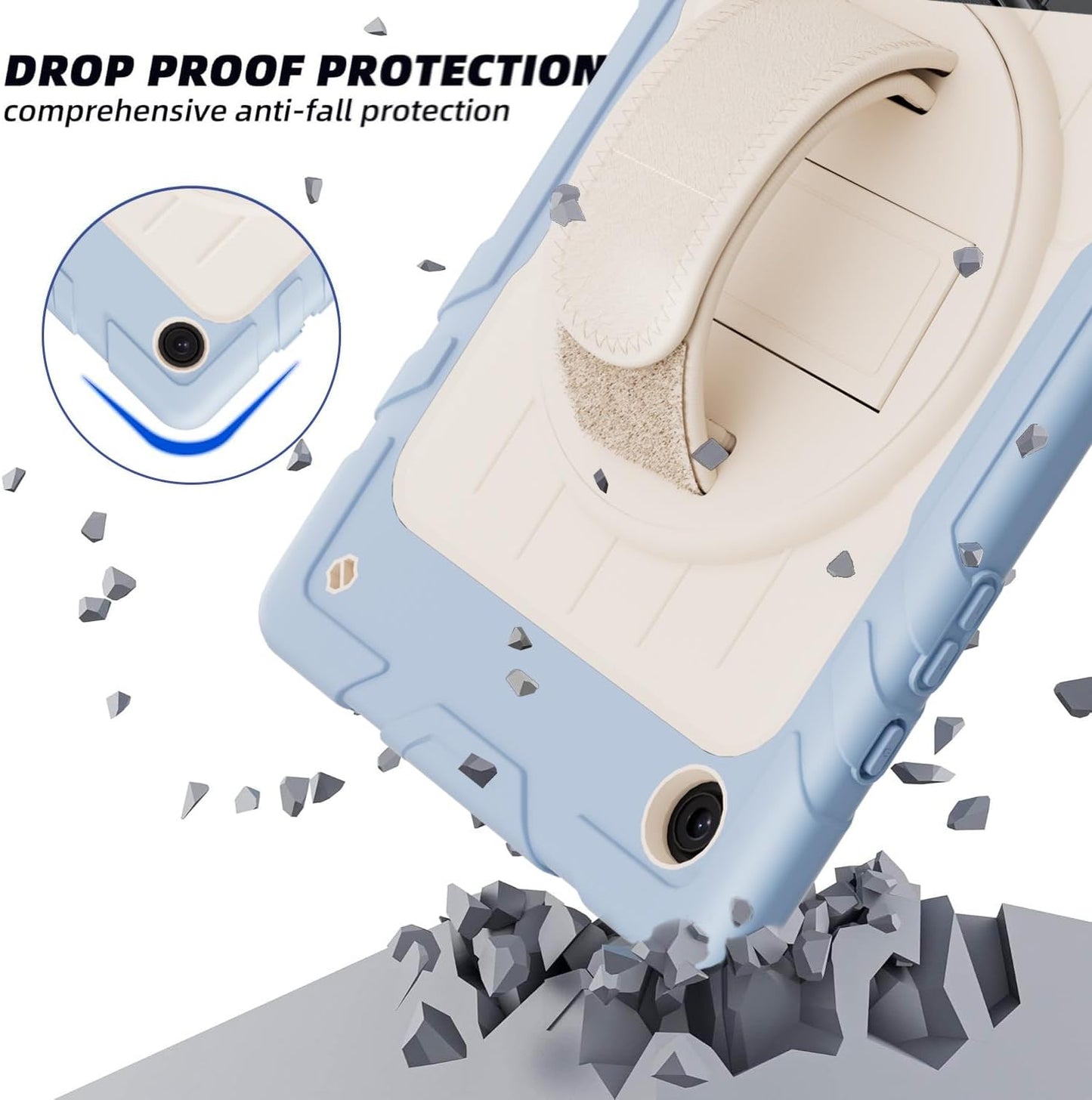 for Samsung Galaxy Tablet A8 Case 10.5 inch 2022 SM-X200/X205/X207 with Screen Protector [360 Rotating Stand] &Hand Shoulder Strap Shockproof Rugged Protective Cover|Blue&Beige