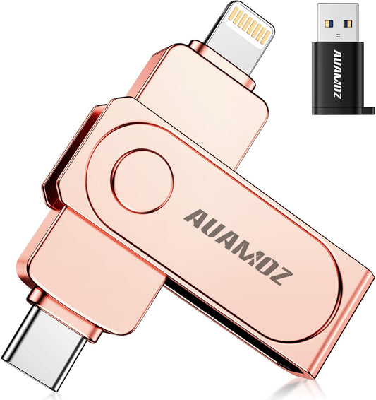 512GB Flash Drive Intended for iPhone, Memory Stick Storage Files Photos Videos Backup, Compatible with iPhone iPad Android PC, Plug and Play, No Application Required (Rose Gold)