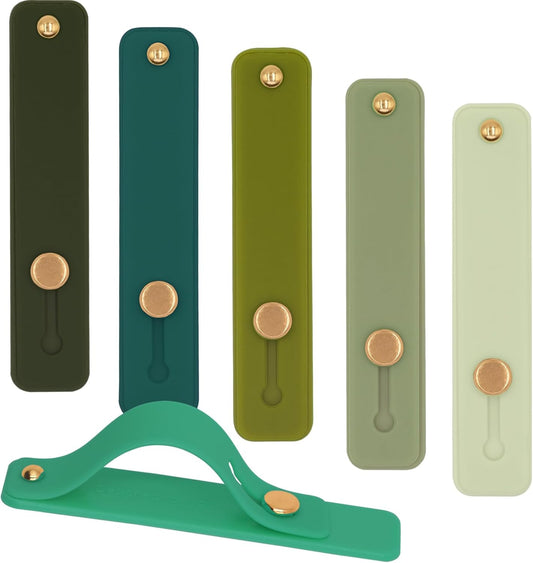 Slim Phone Handle Holder Grip for Hand, Silicone Cellphone Finger Grip Ring Loops Stand Stick on Tablet, Mobile Phone Gripper for The Back of Phone Case Kindle - 6 Pack Green