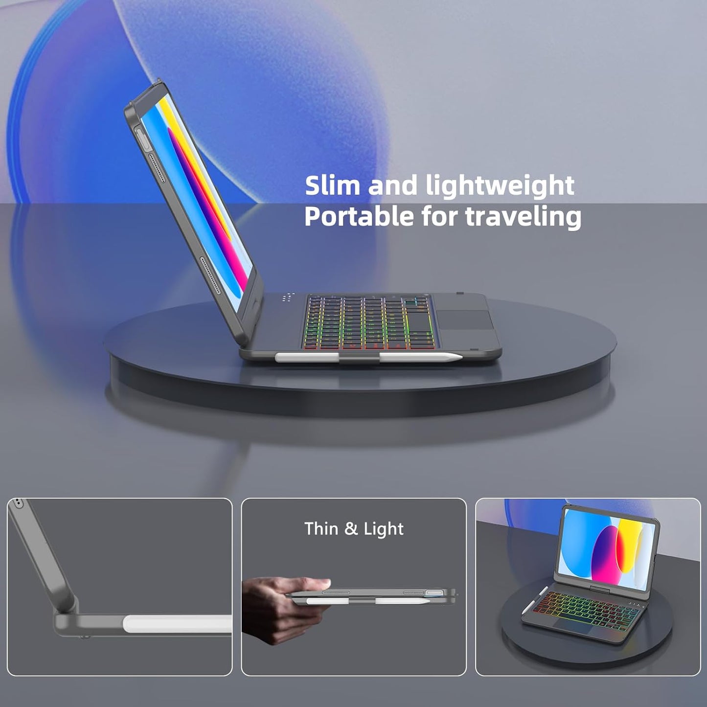 for iPad A16 11th Generation/10th Generation Case with Keyboard,Touch Keyboard for iPad 11" /10th Gen 10.9 inch 2022-10 Color Backlight, 360° Rotatable Protective Cover (Titanium Gold Grey)