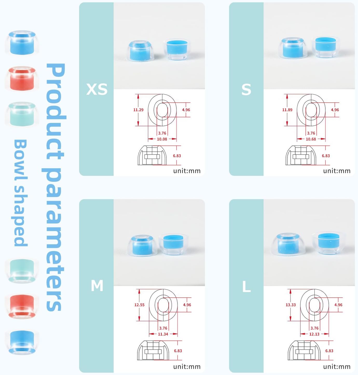 OKCSC 2 Pieces Soft Liquid Silicone Replacement Eartips,Breathable Eartips,Replacement Accessories with Box for Sleep,Study,Travel,Work,Daily Commute,Office,Bullet-Type(1 Pairs L/Blue/No Earphone)