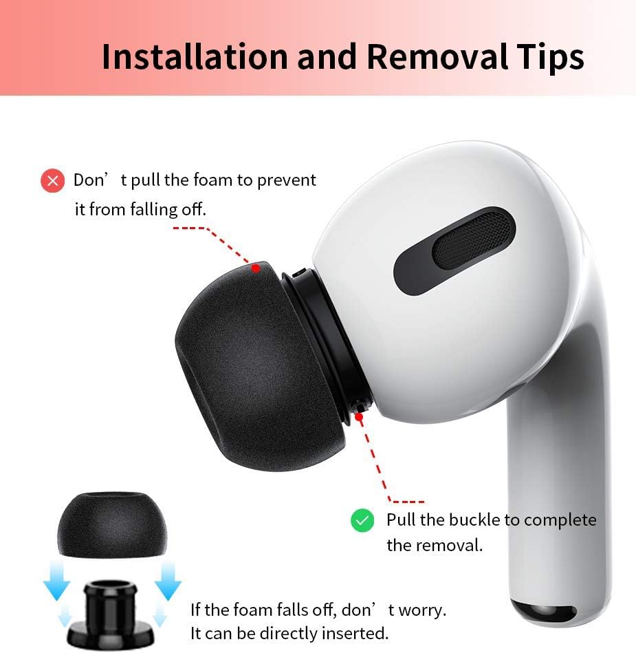 Lanwow Premium Memory Foam Tips for AirPods Pro. No Silicone Eartips Pain. Anti-Slip Eartips. Fit in The Charging Case, 3 Pairs (S/M/L, Black)