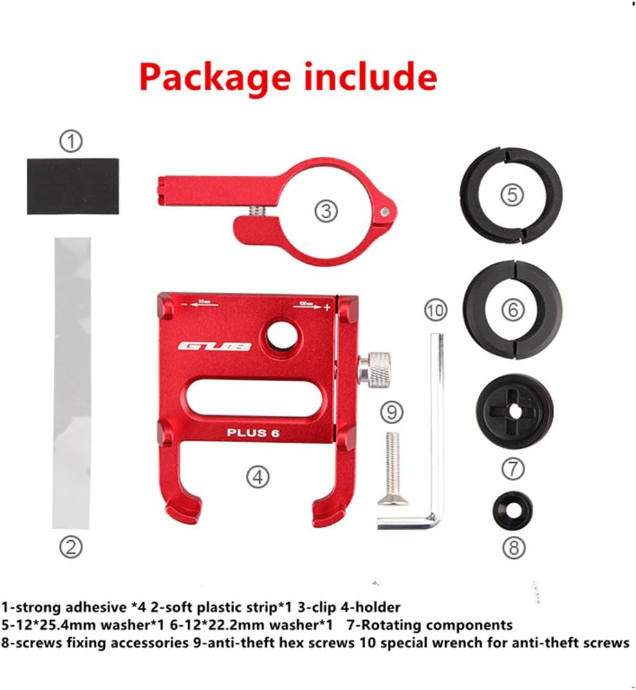 GUB Bicycle & Motorcycle Phone Mount - Aluminum Bike Phone Holder with 360°Rotation Adjustable Handlebar Phone Holder Compatible with iPhone Xs XR 8 Plus,Compatible with Samsung S9 (Plus 6 Black-RED)