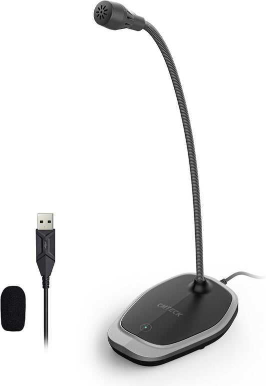 CMTECK USB Computer Microphone, Plug &Play Desktop Omnidirectional Condenser PC Laptop Mic, Mute Button with LED Indicator, Compatible with Windows/Mac, Ideal for YouTube, Skype, Recording (Gray)