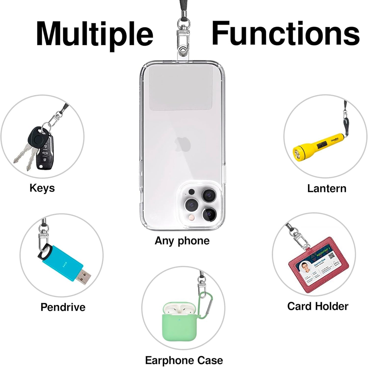 Cell Phone Lanyard [Pink] - Comfortable Universal Smartphone Lanyard - Easy to Use Neck Phone Holder [Clear Patch] - Adjustable Length Phone Strap Crossbody - Fits All Mobile Phones
