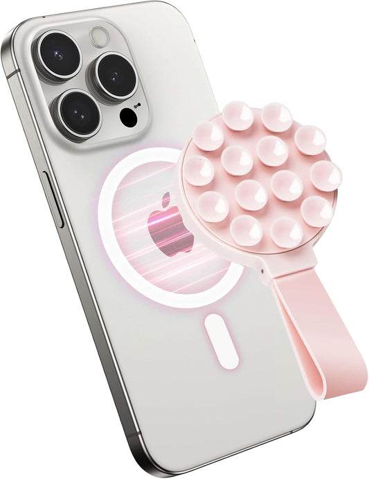 Magnetic Suction Phone Case Mount, Silicone Suction Cup Grip Stand for MagSafe Case, Hands-Free Phone Holder for iPhone 16/15/14 Pro Max, TikTok Videos, Selfies, Women Gift (Light Pink)911001A (Pink)