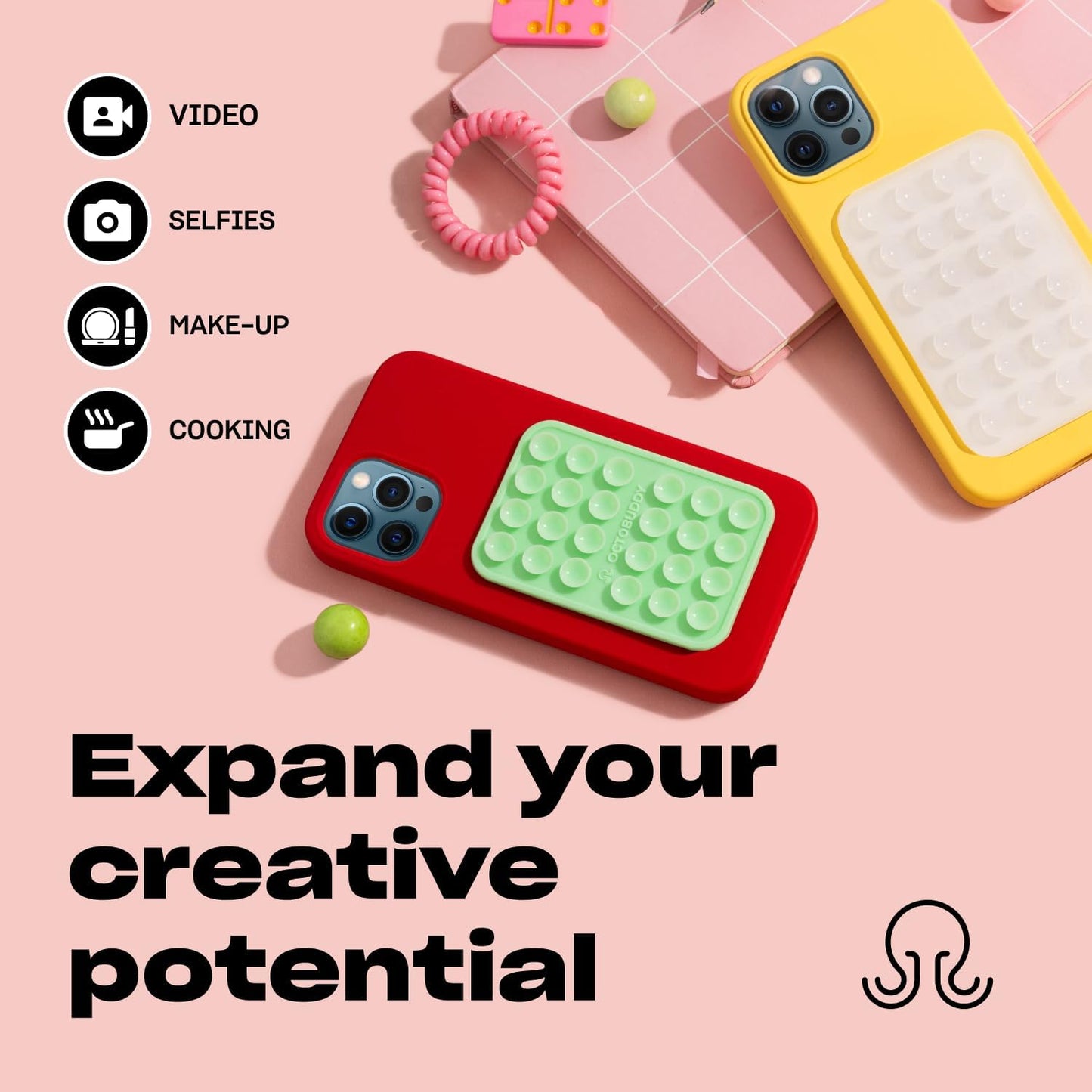 Classic - Silicone Suction Phone Case Adhesive Mount - Hands-Free, Strong Grip Holder for Selfies & Videos - iPhone & Android Compatible - 2.25″ x 3.25″, Marigold