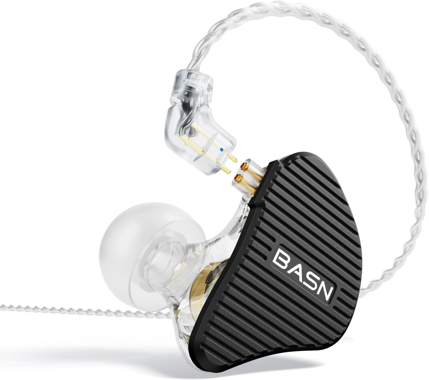 BASN Mix-PD in Ear Monitor,1Planar Driver + 1Dynamic Driver HiFi IEM Earphones with CNC Crafted Metal Cover, Wired 0.78mm 2-Pin Silver Plated Detachable Cable for Musicians (Black)