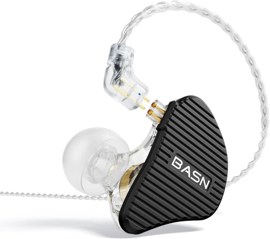 BASN Mix-PD in Ear Monitor,1Planar Driver + 1Dynamic Driver HiFi IEM Earphones with CNC Crafted Metal Cover, Wired 0.78mm 2-Pin Silver Plated Detachable Cable for Musicians (Black)