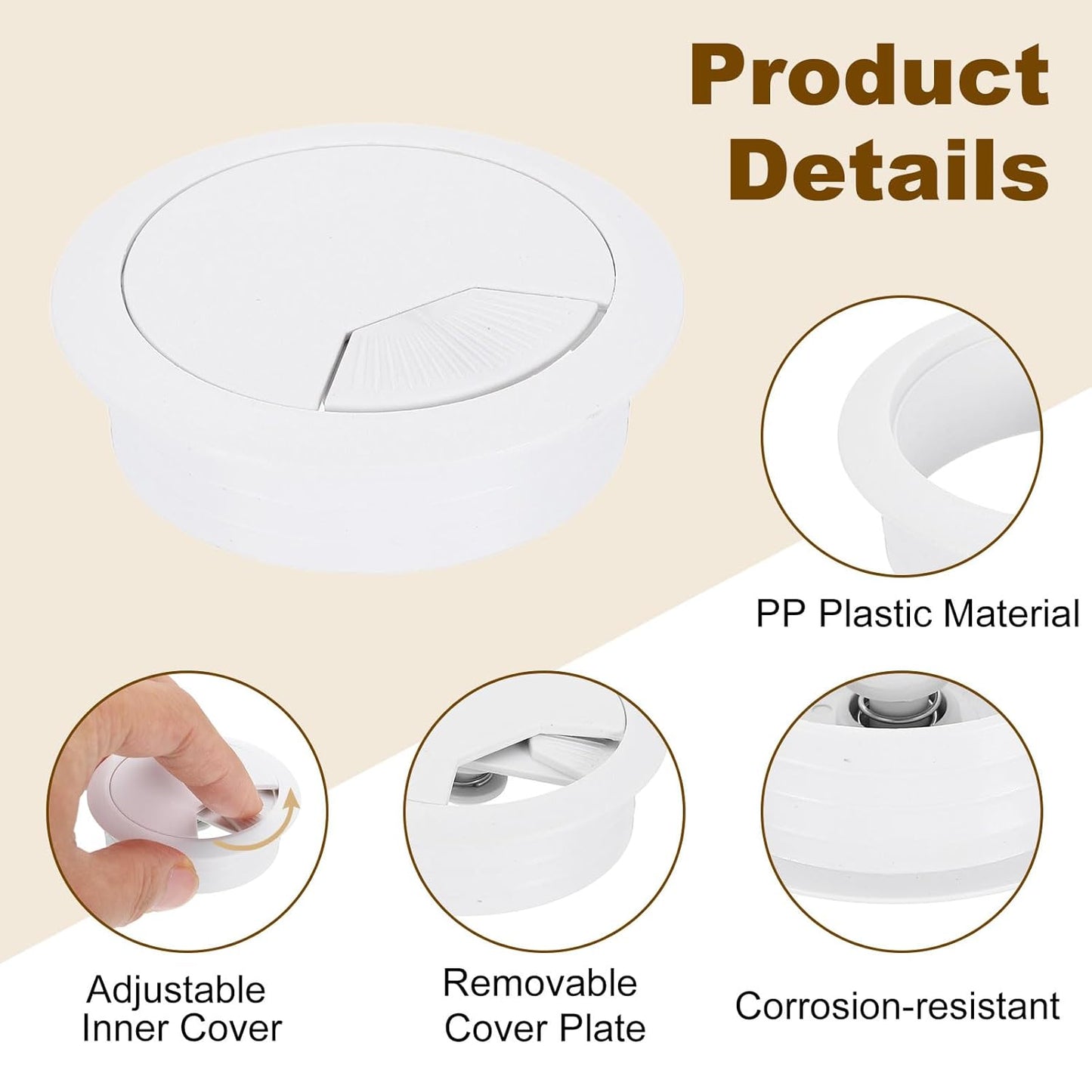 uxcell 8 Pcs 53mm (2.09 Inch) Desk Grommet, Plastic Cable Hole Cover, Wire Cord Cable Organizer for Home Office Computer Desk Cabinet, White