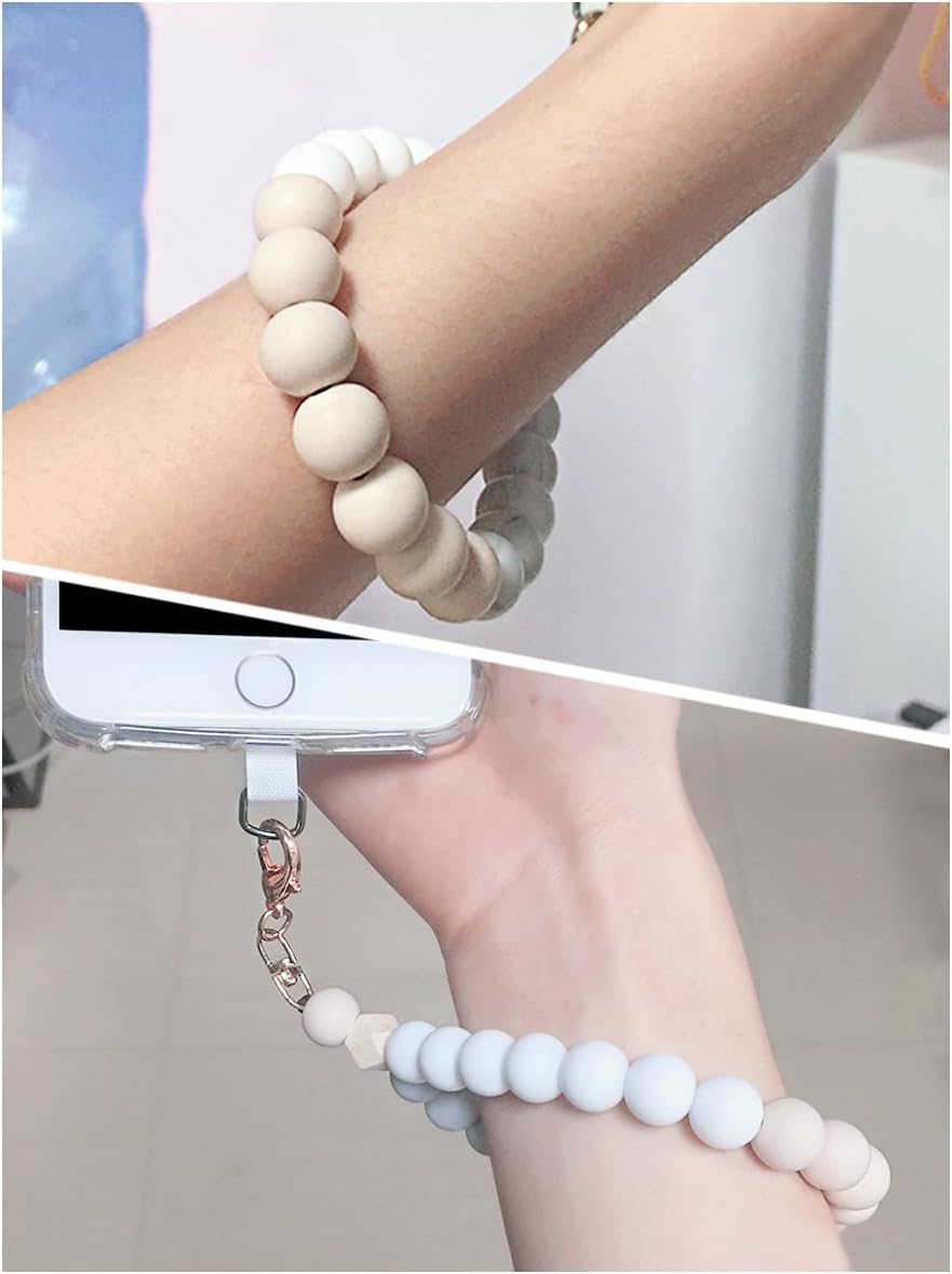 Marble Silicone Beaded Phone Wrist Strap, Cellphone Lanyard with Tether Tab, Elastic Hands-Free Wristlet Bracelet