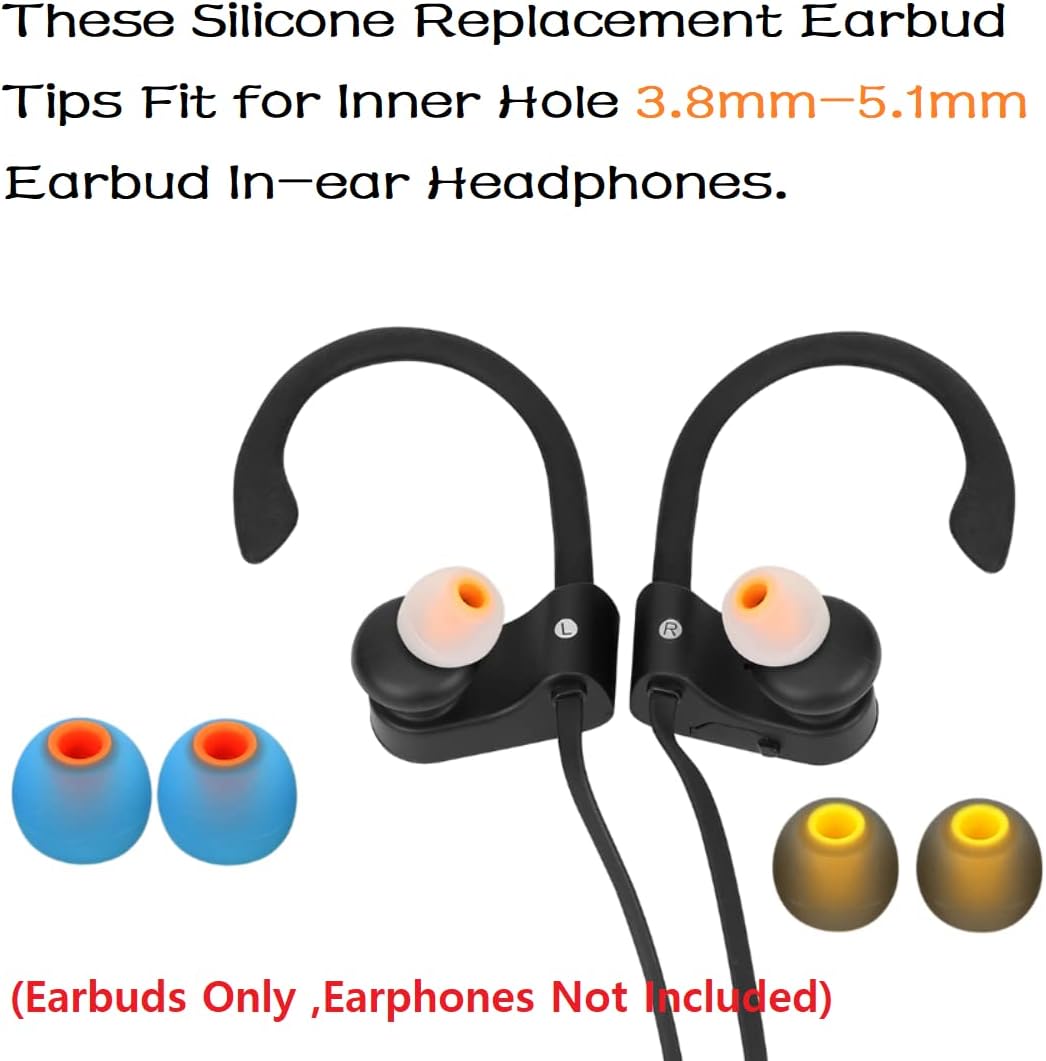 Earbuds Replacement Tips Silicone Earbud Tips Ear Bud Replacement Pieces Ear Gels Fit for Inner Hole from 3.8mm - 5.1mm Earphones 9 Pairs S/M/L