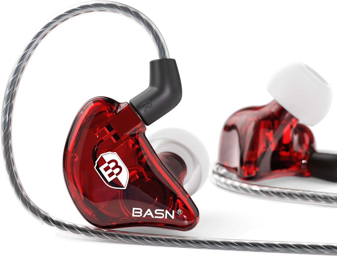 BASN Bsinger PRO in-Ear Monitors Hybrid Dynamic Dual Drivers Two Detachable MMCX Cables Musicians in-Ear Earbuds Headphones (Red)
