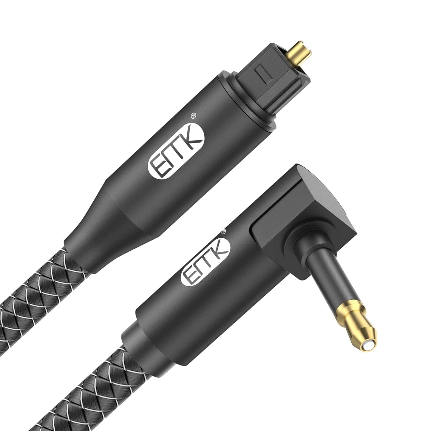 EMK Premium 90° Right-Angle Mini Toslink Cable (1.5Ft/0.5M) - 3.5mm Optical Digital Audio Cable for Sound Bars, TVs & Home Theater - SPDIF/Toslink Compatible, Black