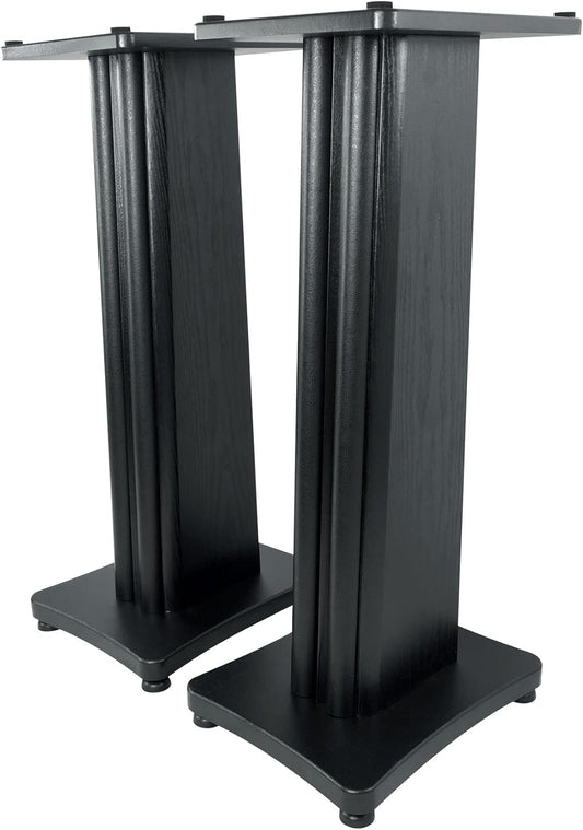 Rockville Pair SS28B Premium Black Wood Grain 28" Home Speaker Stands, 100lb Capacity, Solid MDF Wood, Dual Platforms, Spikes and Pads Included, for Home Theater and Studio Audiophiles