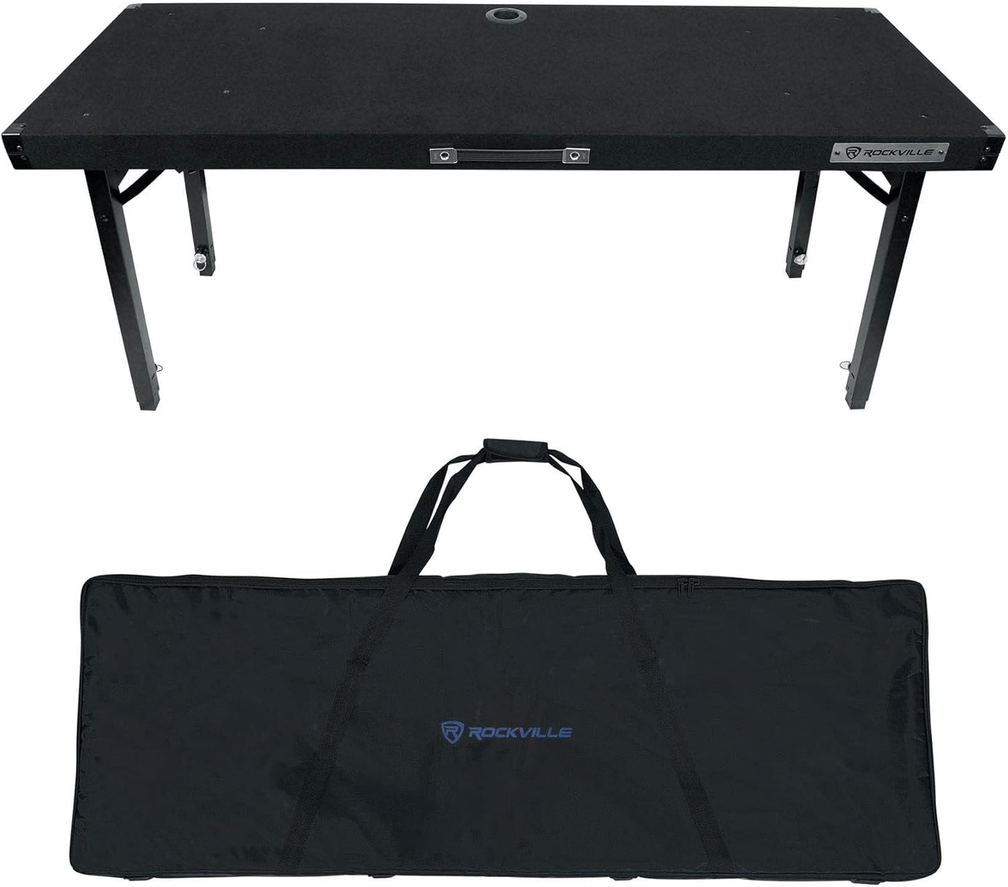 Rockville RTBL4 Adjustable Height DJ Table Folding Legs 20x60 Inch, Portable, Non-Slip Surface, Carry Bag Included, for Mobile DJs and Event Performers