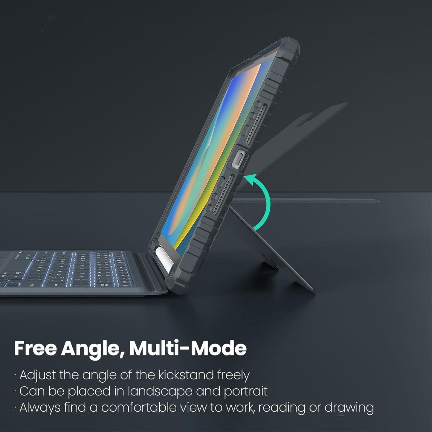 Nillkin iPad 9th Generation (10.2", 2021) Case with Detachable Keyboard, Magic Trackpad, 7-Colors Backlit, Portrait/Landscape Modes, Rugged Keyboard Case with Camera Cover for iPad 8th/7th Gen, Gray