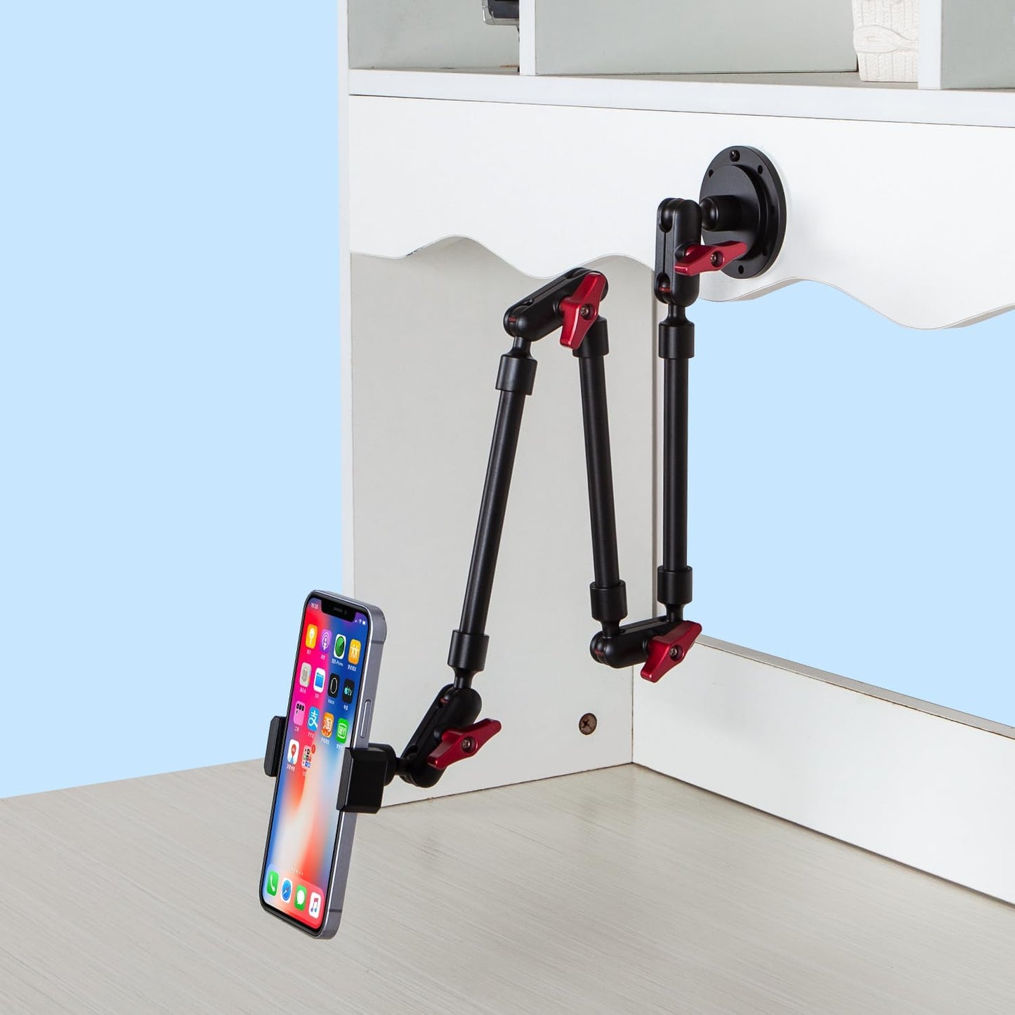 Super Upgraded Magic Arm with LED, 82cm Length, Phone Wall Mount Holder Bracket, Desk Mount, Phone Clip and Camera Clamp（Metal Base +82cm arms+Metal Clip
