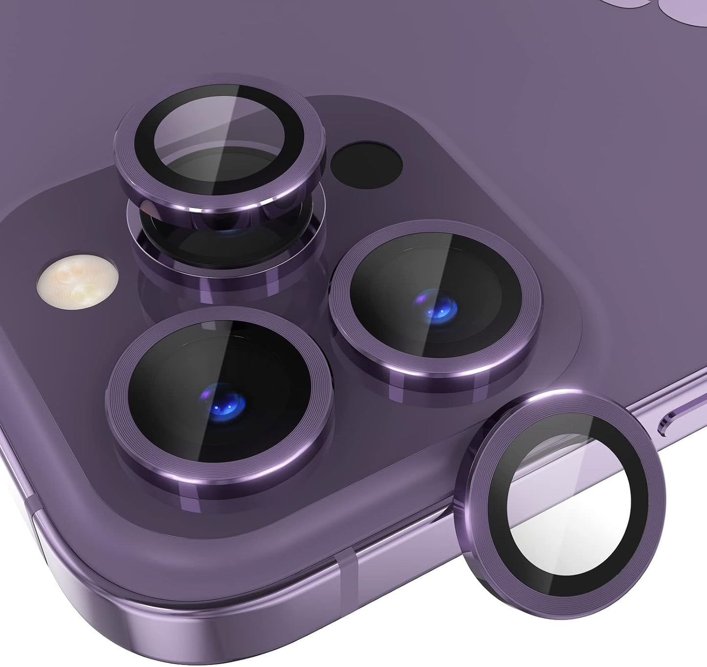 Choiche [3+1 for iPhone 14 Pro/iPhone 14 Pro Max Camera Lens Protector, 9H Tempered Glass Camera Cover Screen Protector Metal Ring Decoration Accessories (Purple)