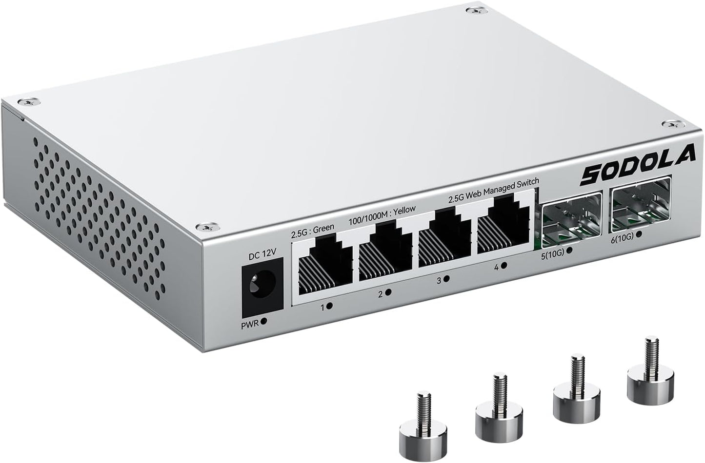 SODOLA 6 Port 2.5Gb Easy Web Managed Switch, 4 x 2.5G Base-T Ports, 2 x 10G SFP+,Aluminum Alloy Cooling & Magnetic Mounting - LACP/QoS/VLAN/IGMP Managed Multi-Gigabit Switch for Homelab