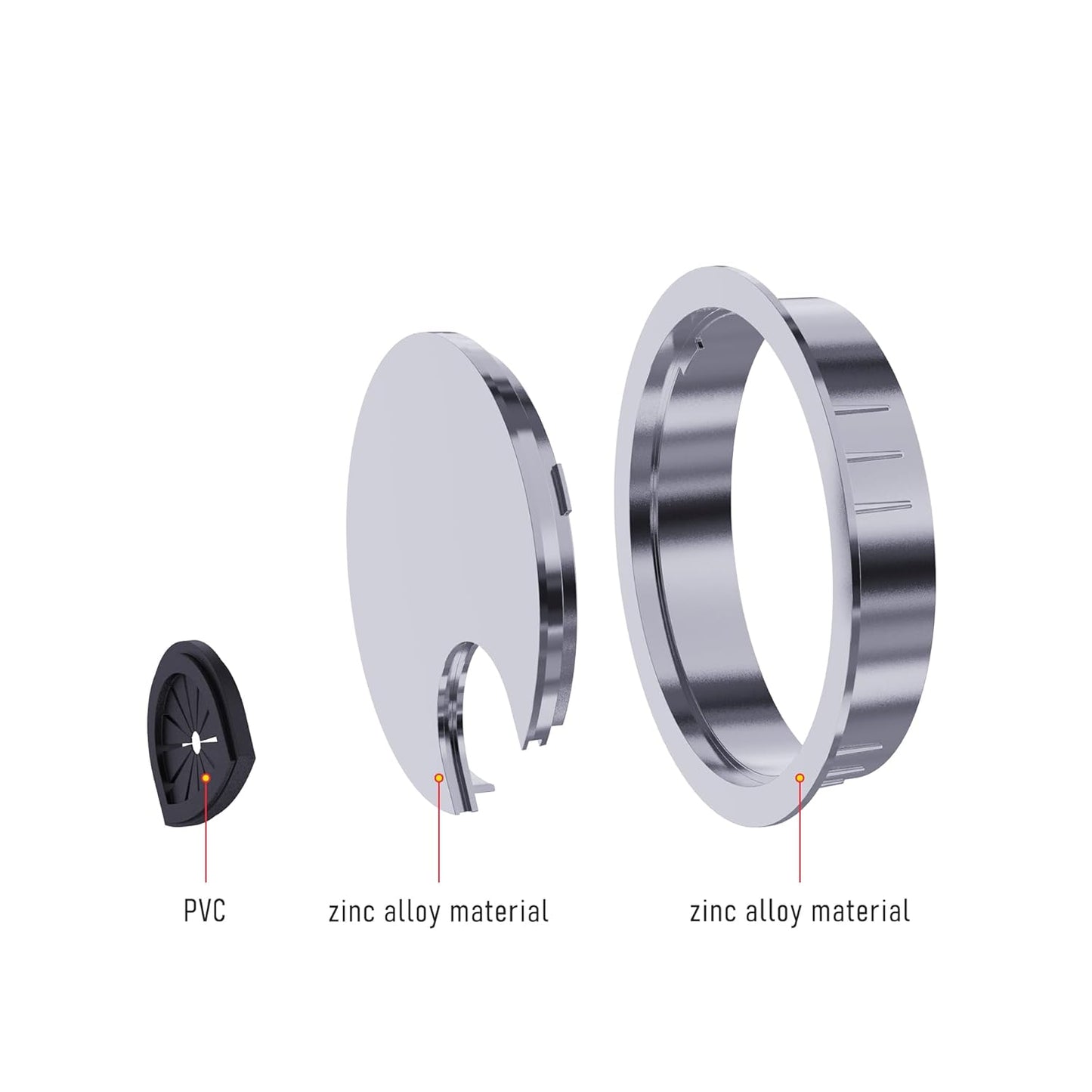 Desk Grommet 3-1/8 Inch 80mm, Zinc Alloy Computer Desk Wire Hole Cover, Office Desktop Cord Cable Hole Metal Ring, Bright Silver