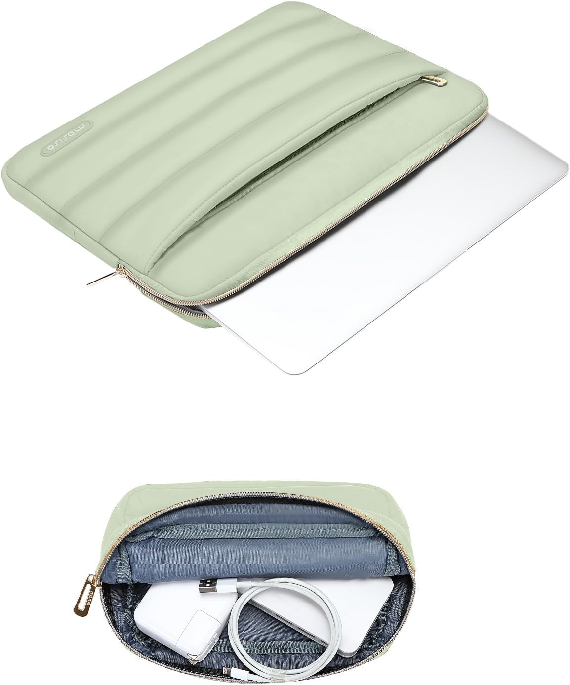 MOSISO 13.3 inch Laptop Case, 13-13.3 inch Puffy Laptop Sleeve Compatible with MacBook Air 13 13.6 M4 M3 M2 M1/Pro 13/Pro 14, HP Dell ASUS Lenovo,Polyester Horizontal Bag with Small Case, Sage Green