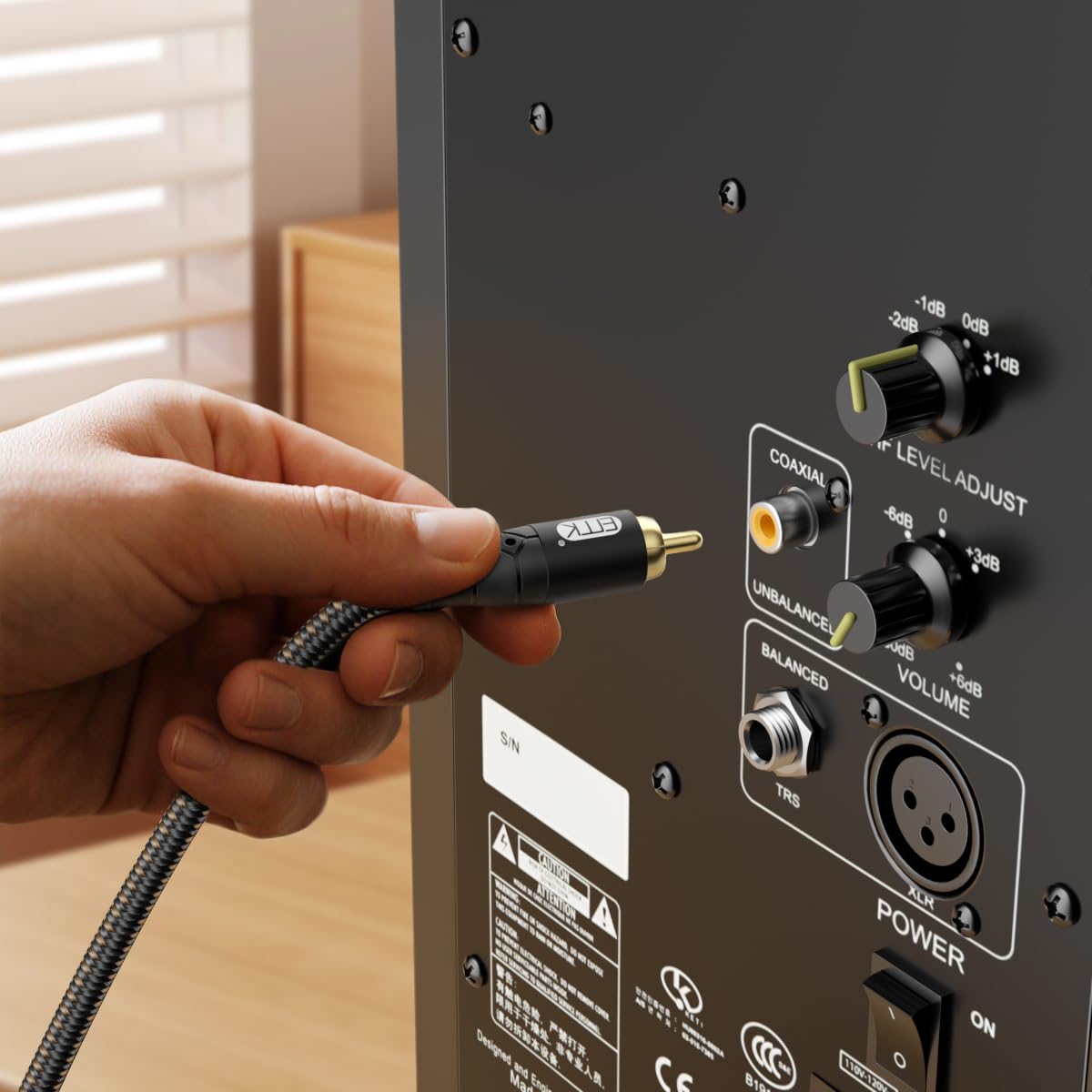 EMK RCA to RCA Subwoofer Cable – 24K Gold-Plated Connector Nylon Braided Double Shielded Audio Cable Digital&Analog Signal Support for Amplifiers Subwoofer Home Theater Hi-Fi Systems Black/15ft/5m