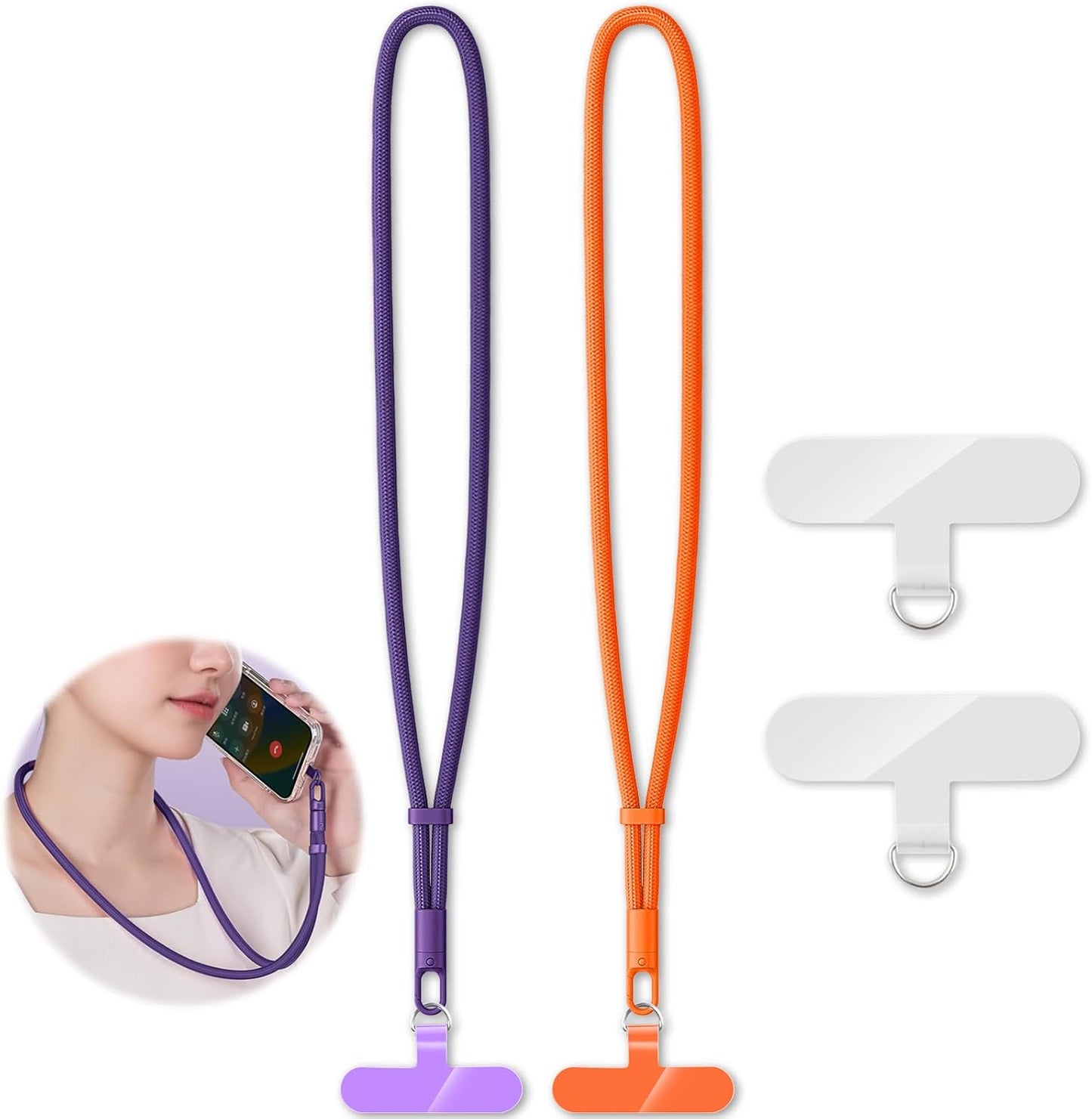 2 Pack Phone Lanyard,2×Phone Neck Strap,4×Tether Tabs,Universal Cell Phone Multifuctional Patch Polyester Lanyards,Cell Phone Lanyards for Women and Men(purple+orange)