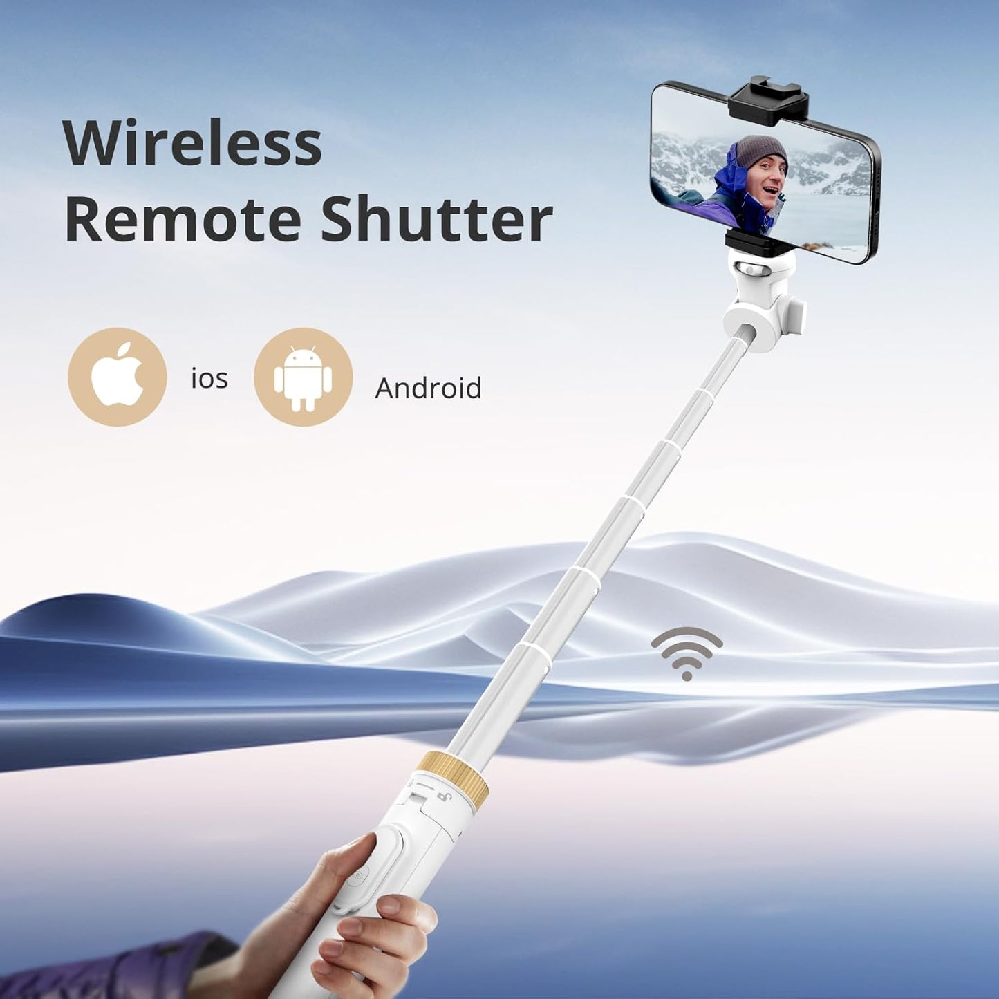 SENSYNE 72" Phone Tripod, Extendable for iPhone & Selfie Stick with Detachable Phone Holder & Wireless Remote, Compatible with All Cell Phones, Camera (White)