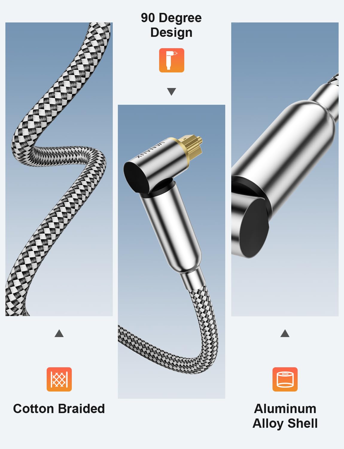 VANAUX 90-Degree Optical Audio Cable 15FT,90 Degree to 90 Degree Fiber Optic Toslink Cable(24K Gold-Plated Connectors,Braided Jacket) Ideal for Tight Spaces,Home Theater,Soundbars,Gaming Consoles