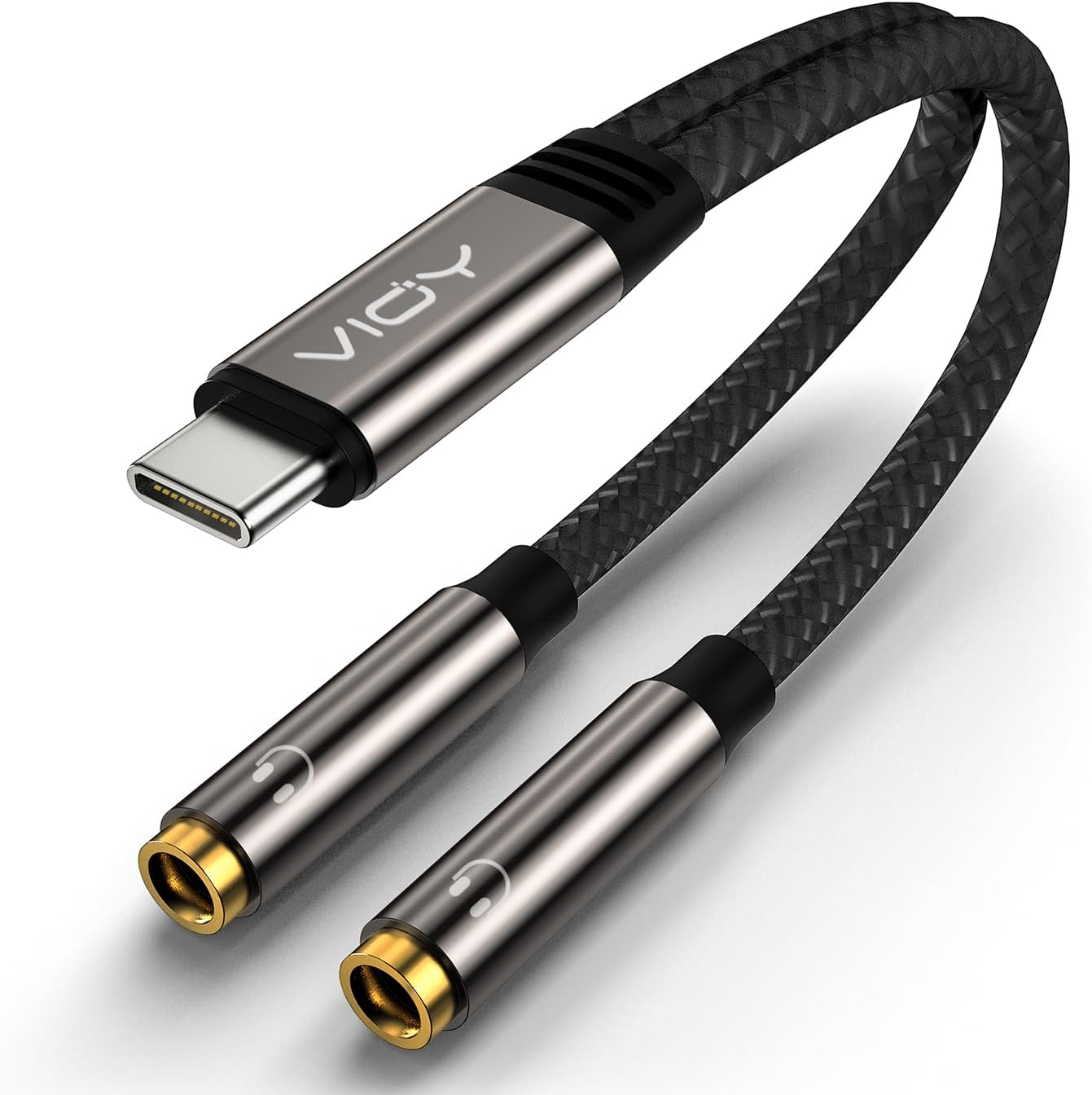 VIOY USB C to Dual 3.5mm Female Headphone Splitter, Type C to Headphone Audio Jack Adapter 2 Way Compatible with iPhone 16/15 Plus Pro Max, iPad Air Pro, Galaxy S24/23 Ultra, Pixel 7/6 and More