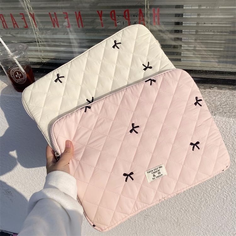 Cute Bow Graphic Carrying Laptop Bag Y2K Preppy Laptop Sleeve Case Bag Kawaii Pad Computer Protect Case Pouch (13-14 inch,Pink)